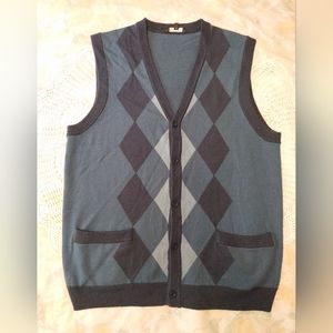 💚 GEORGE Argyle Print Button Down Preppy Sweater Vest Size Medium